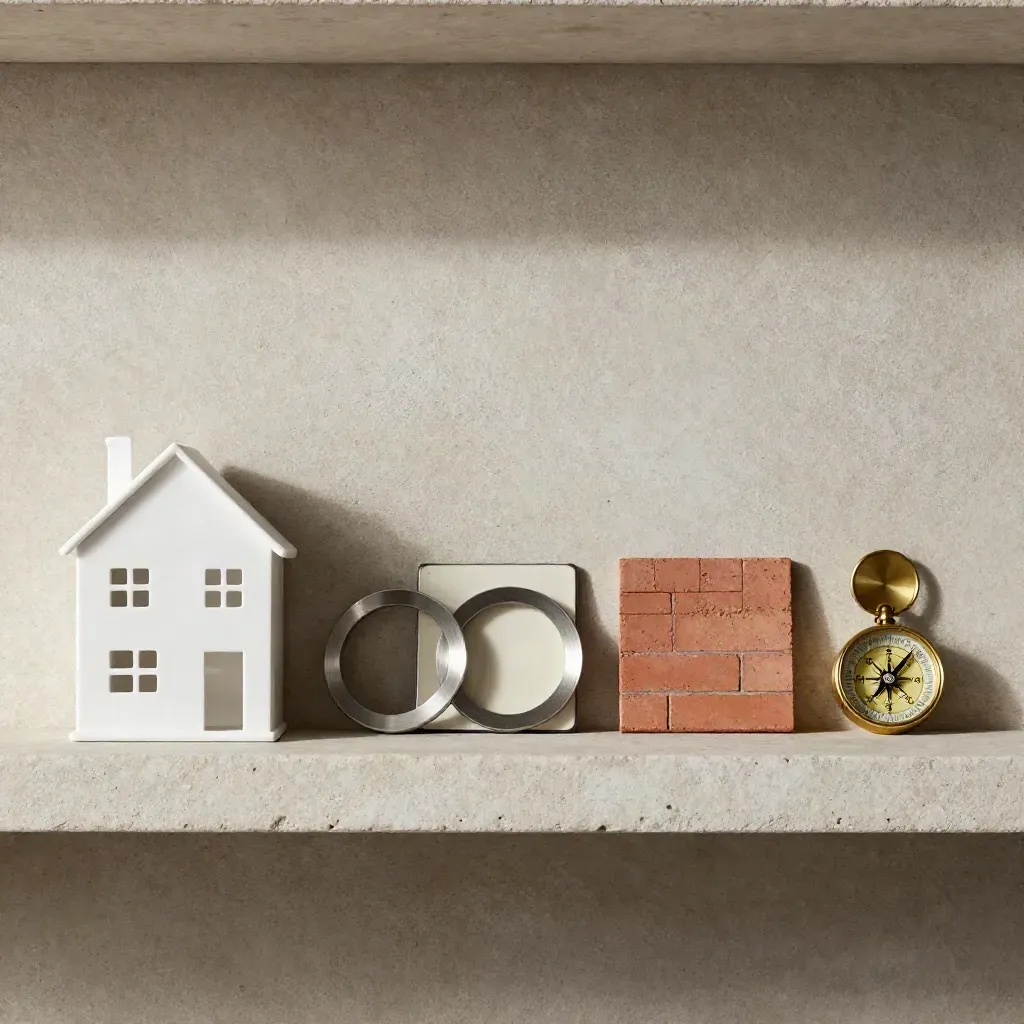 Top-down stone flatlay of home, transit, and filter tokens for Set Your Filters.